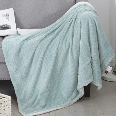 Wholesale China Factory 100% Polyester Luxury Super Warm Soft Microfiber Silk Weighted Heated Flannel Coral Sherpa Wool Big Photo Custom Fleece Throw Blanket